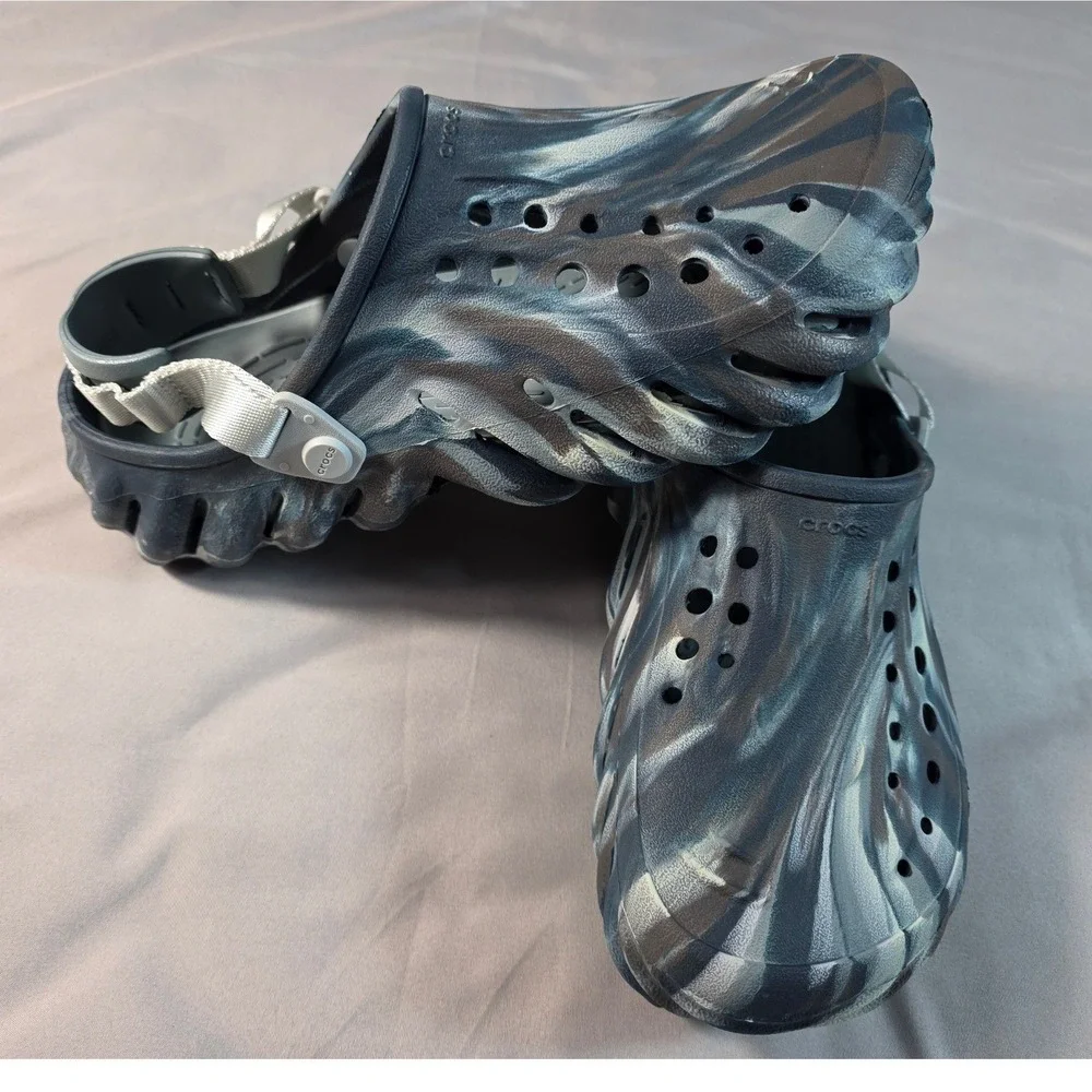 Crocs Echo Clog Men 9 Blue Marbled Camo Adjustable Turbo Strap Sandal NWOB